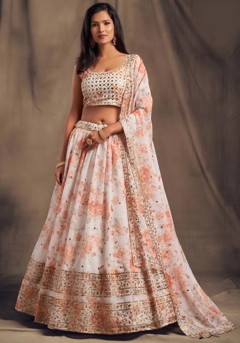 Beige Embroidered Organza Lehenga Set