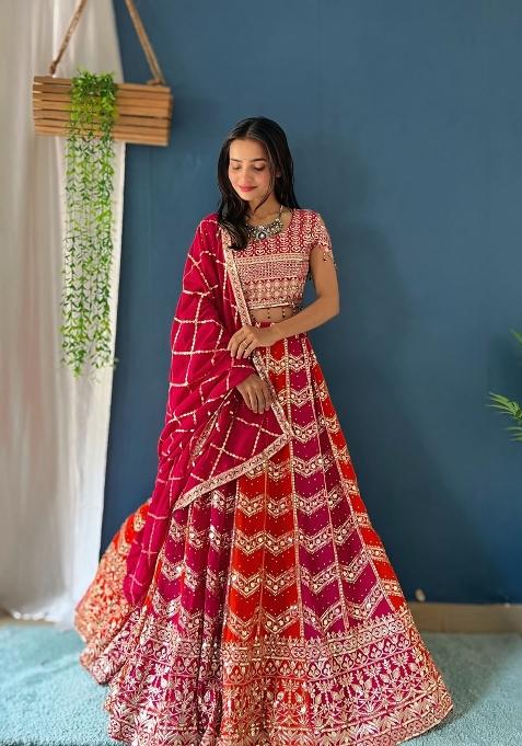 Multicolor Embroidered Georgette Lehenga Set