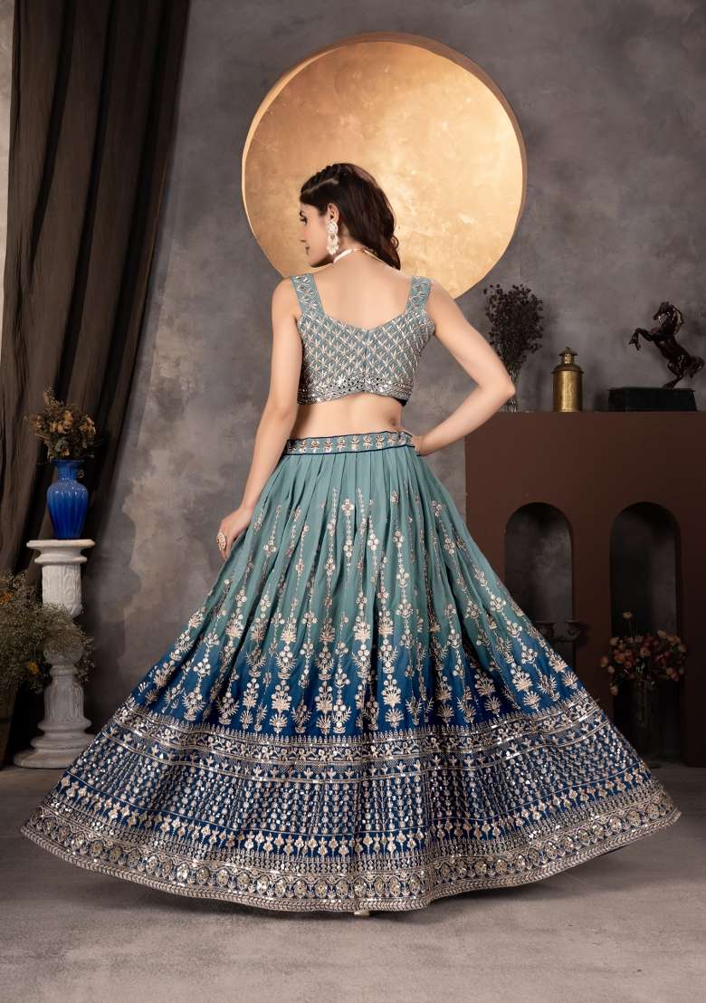 Multicolor Georgette Lehenga Set with Embroidered for Diwali | Wedding & Festive Wear - Indya