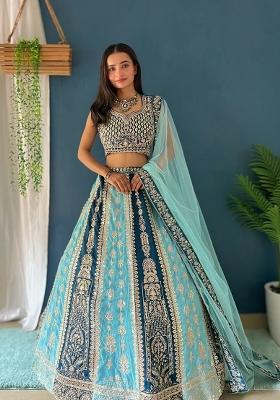 Multicolor Embroidered Georgette Lehenga Set
