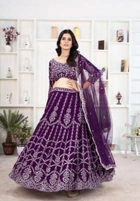 Purple Embroidered Georgette Lehenga Set