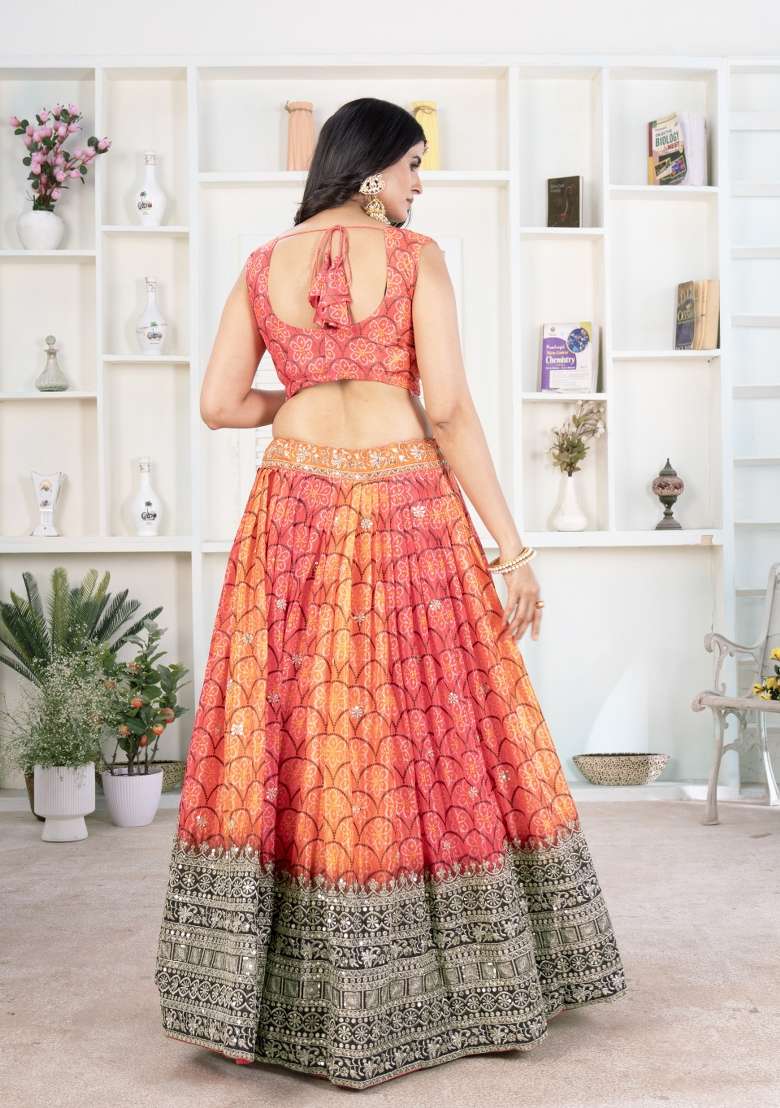Red Embroidered Silk Lehenga Set for Diwali and Festive Wear - Indya