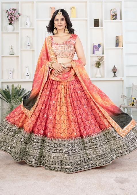 Red Embroidered Silk Lehenga Set