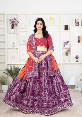 Wine Embroidered Silk Lehenga Set