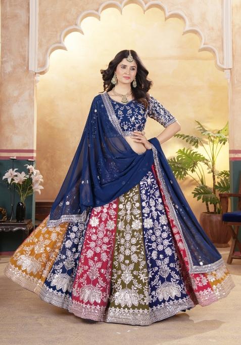 Multicolor Embroidered Georgette Lehenga Set