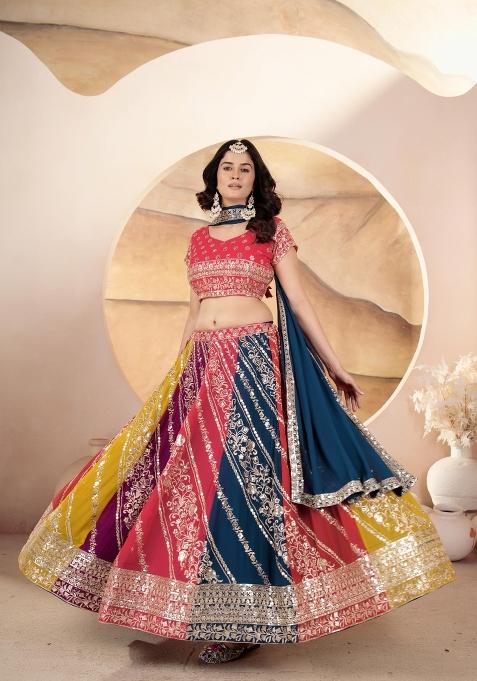 Multicolor Embroidered Georgette Lehenga Set