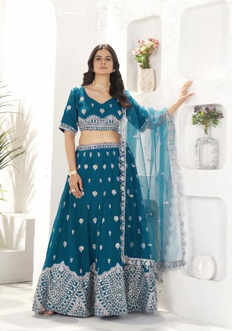 Morpeach Embroidered Georgette Lehenga Set