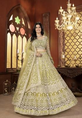 Mehendi Sequin Work Net Lehenga Set