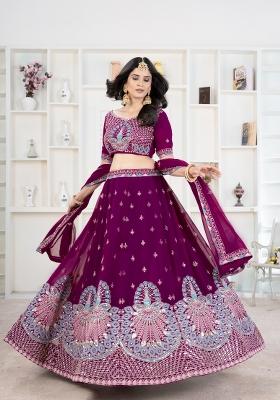 Maroon Embroidered Georgette Lehenga Set
