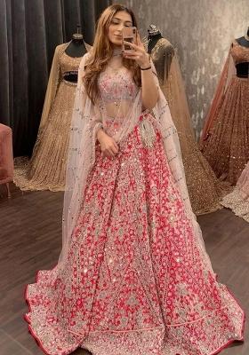 Pink Sequin Work Silk Lehenga Set