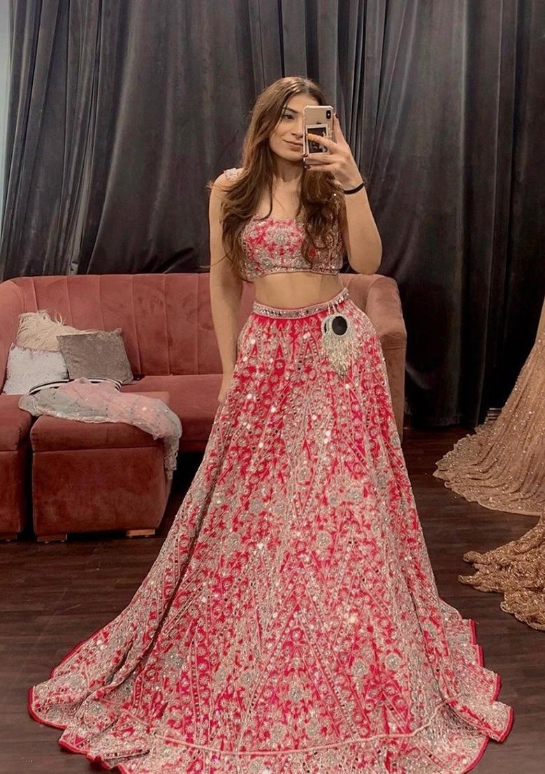 Pink Sequin Work Silk Lehenga Set - Indya