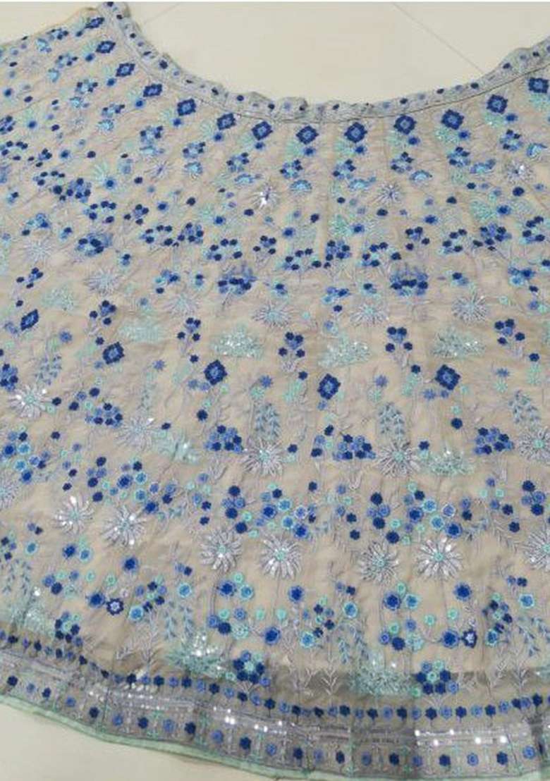 Sky Blue Thread Work Georgette Lehenga Set for Diwali and Festive Wear - Indya