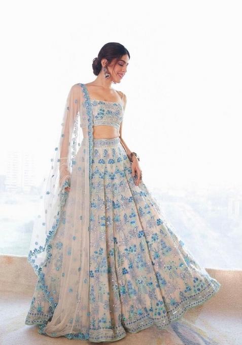 Sky Blue Thread Work Georgette Lehenga Set
