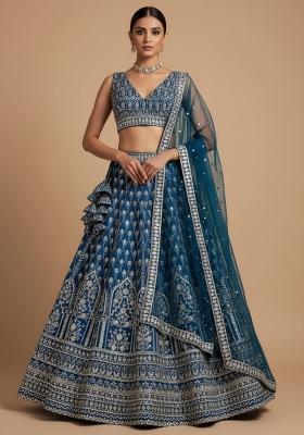 Light Navy Embroidered Georgette Lehenga Set