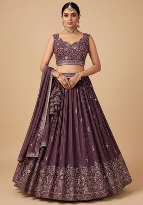 Rose Brown Embroidered Georgette Lehenga Set