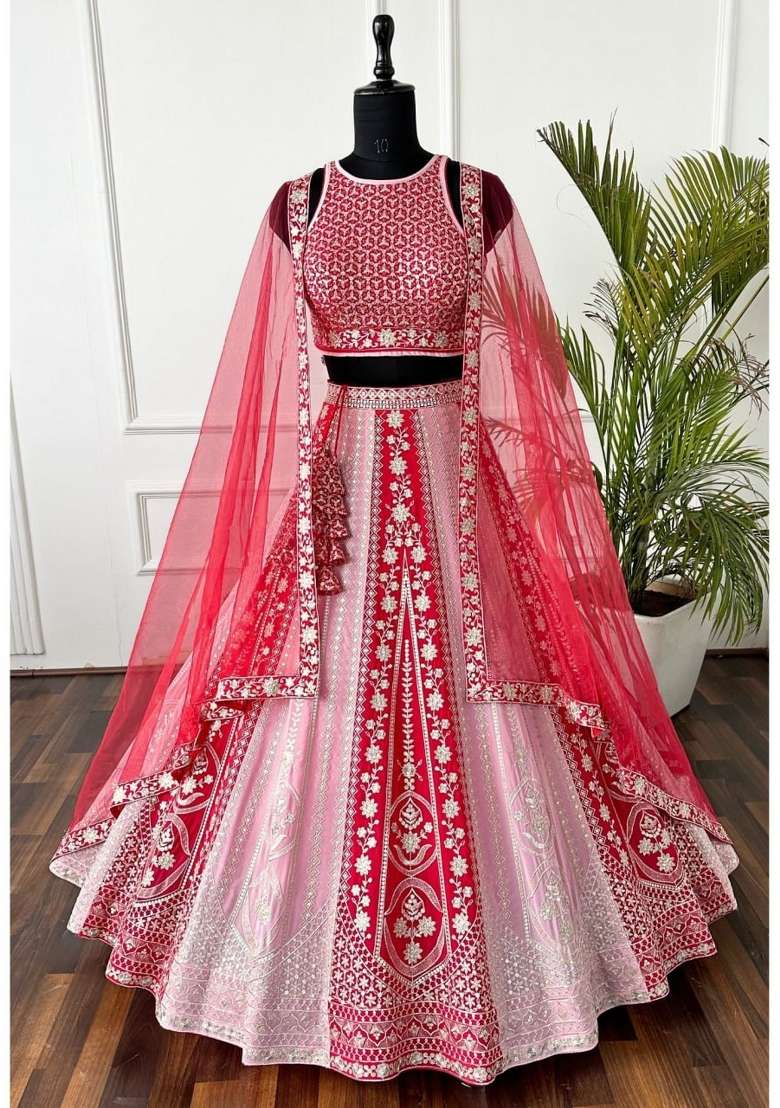 Multicolor Embroidered Georgette Lehenga Set for Diwali and Festive Wear - Indya
