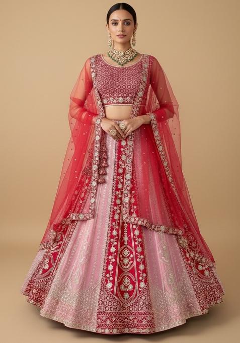 Multicolor Embroidered Georgette Lehenga Set