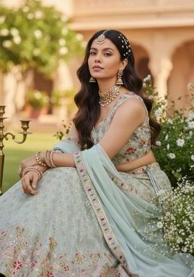 Pista Embroidered Georgette Lehenga Set