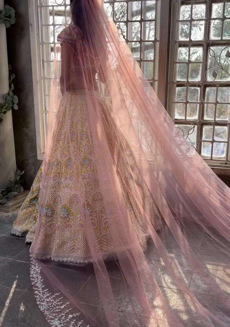 Yellow Embroidered Silk Lehenga Set for Diwali and Festive Wear - Indya