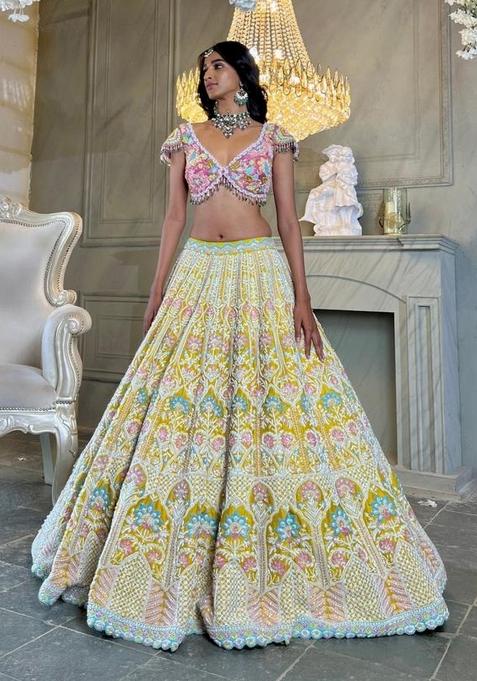 Yellow Embroidered Silk Lehenga Set