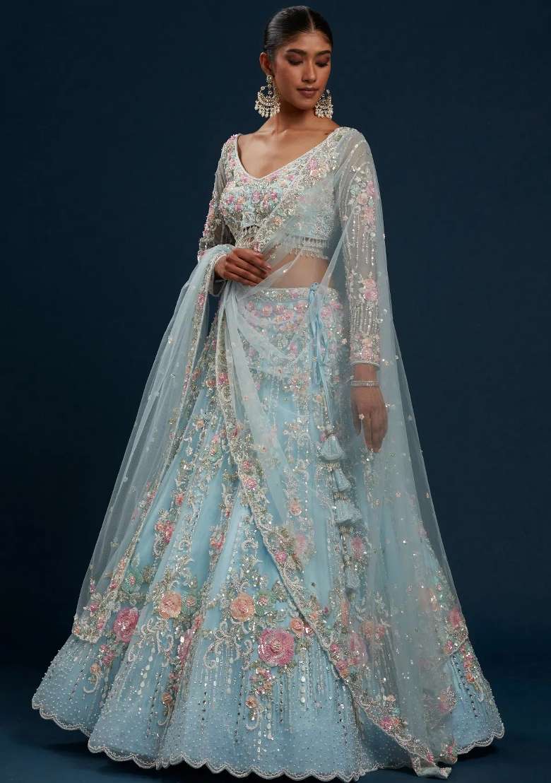 Multicolor Embroidered Silk Lehenga Set for Diwali and Festive Wear - Indya