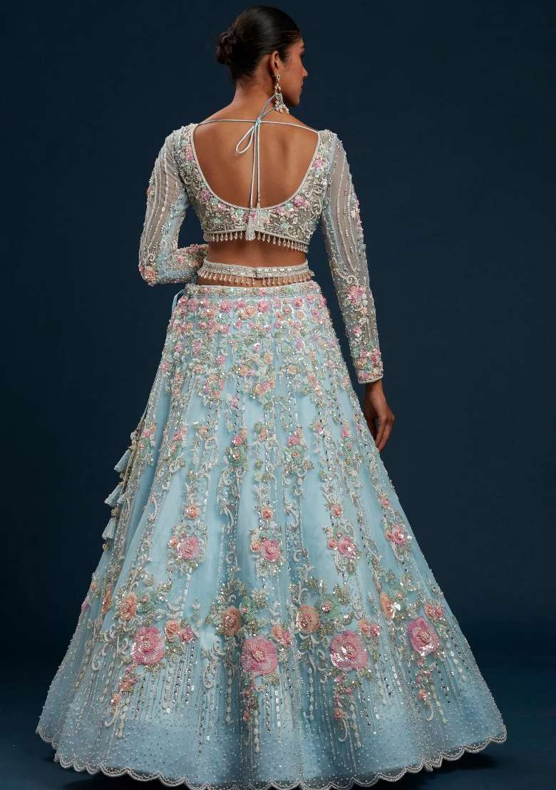 Multicolor Embroidered Silk Lehenga Set for Diwali and Festive Wear - Indya