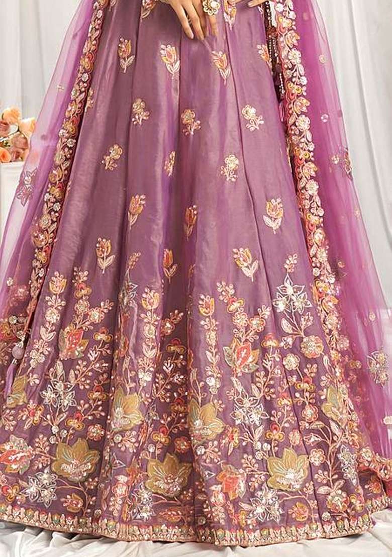 Purple Embroidered Fandi Lehenga Set for Diwali and Festive Wear - Indya