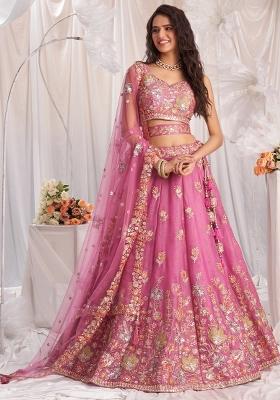 Pink Embroidered Fandi Lehenga Set