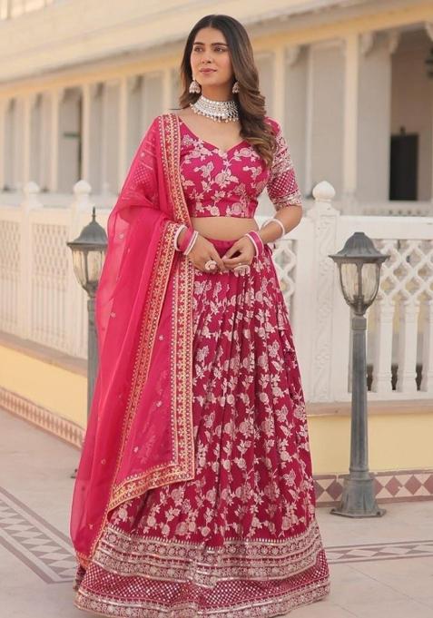 Rani Pink Embroidered Viscose Lehenga Set