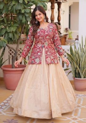 Off White Jacquard Silk Lehenga Set