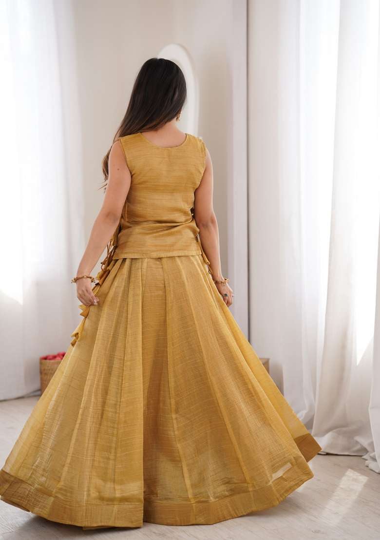 Mustard Embroidered Silk Lehenga Set for Diwali and Festive Wear - Indya