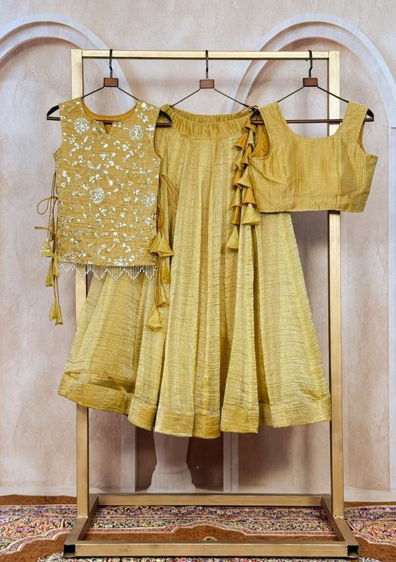 Mustard Embroidered Silk Lehenga Set for Diwali and Festive Wear - Indya