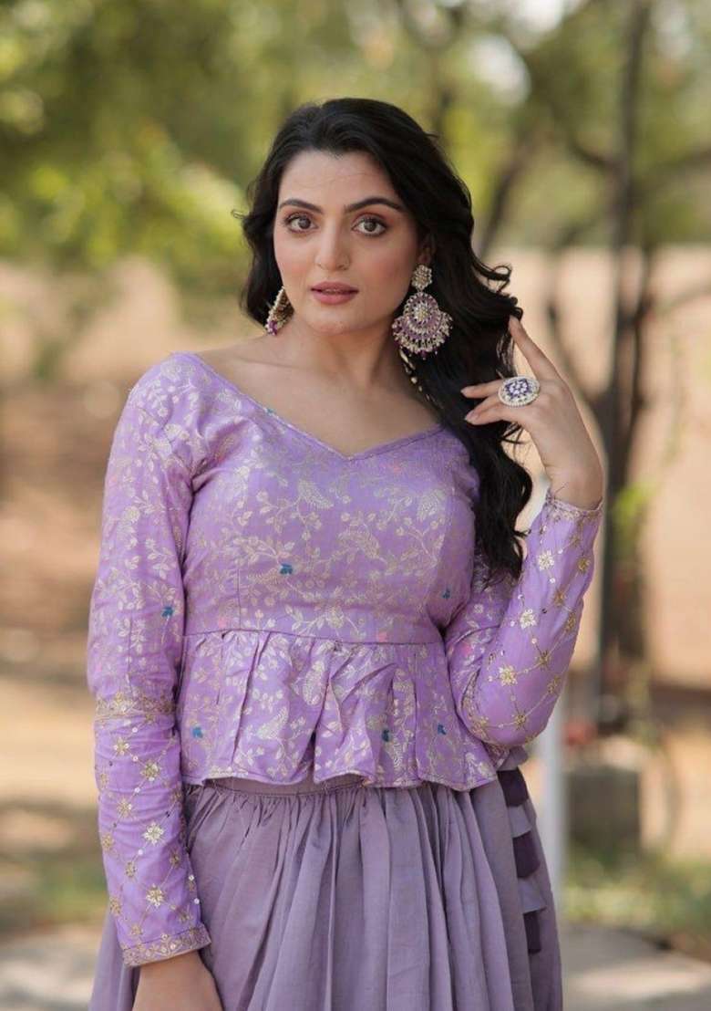 Lavender Work Shimmer Lehenga Set with Sequin for Diwali | Wedding & Festive Wear - Indya