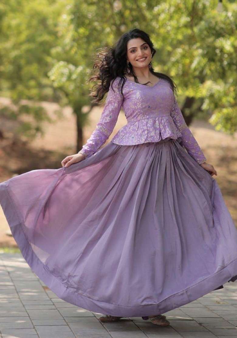 Lavender Work Shimmer Lehenga Set with Sequin for Diwali | Wedding & Festive Wear - Indya