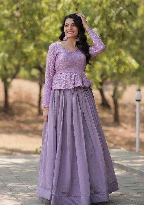 Lavender Sequin Work Shimmer Lehenga Set