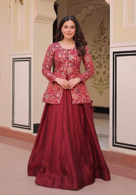 Maroon Jacquard Shimmer Lehenga Set