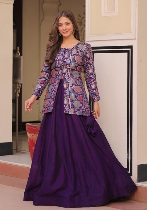 Blue Gota Border Silk Lehenga Set