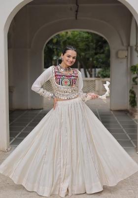White Gota Border Silk Lehenga Set
