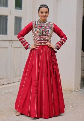 Red Gota Border Silk Lehenga Set
