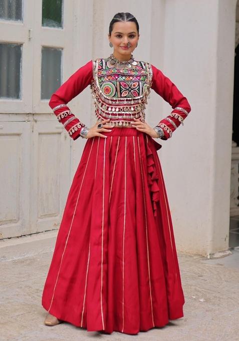Red Gota Border Silk Lehenga Set