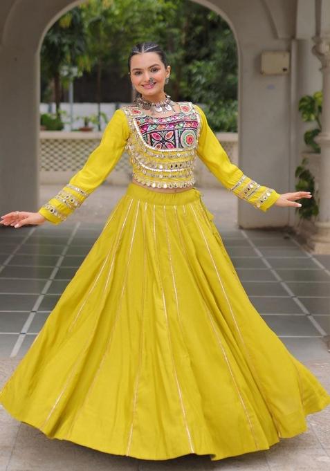 Yellow Gota Border Silk Lehenga Set