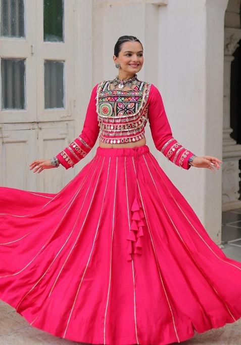Pink Gota Border Silk Lehenga Set