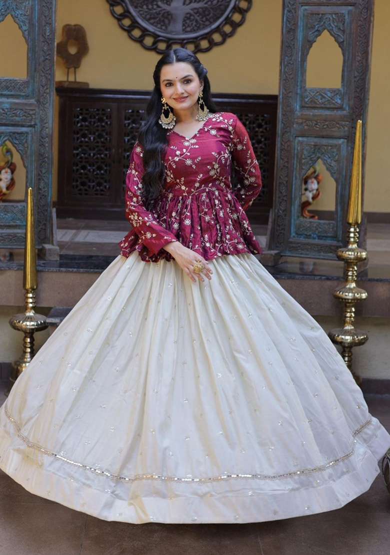 Purple Sequin Work Silk Lehenga Set - Indya