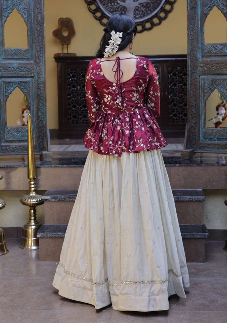 Purple Sequin Work Silk Lehenga Set - Indya