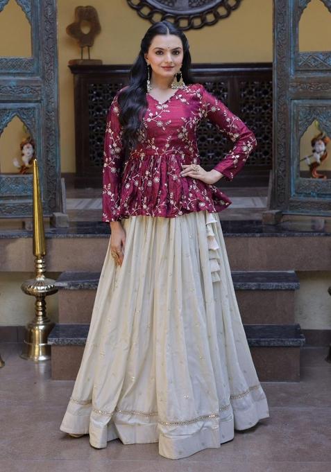 Purple Sequin Work Silk Lehenga Set