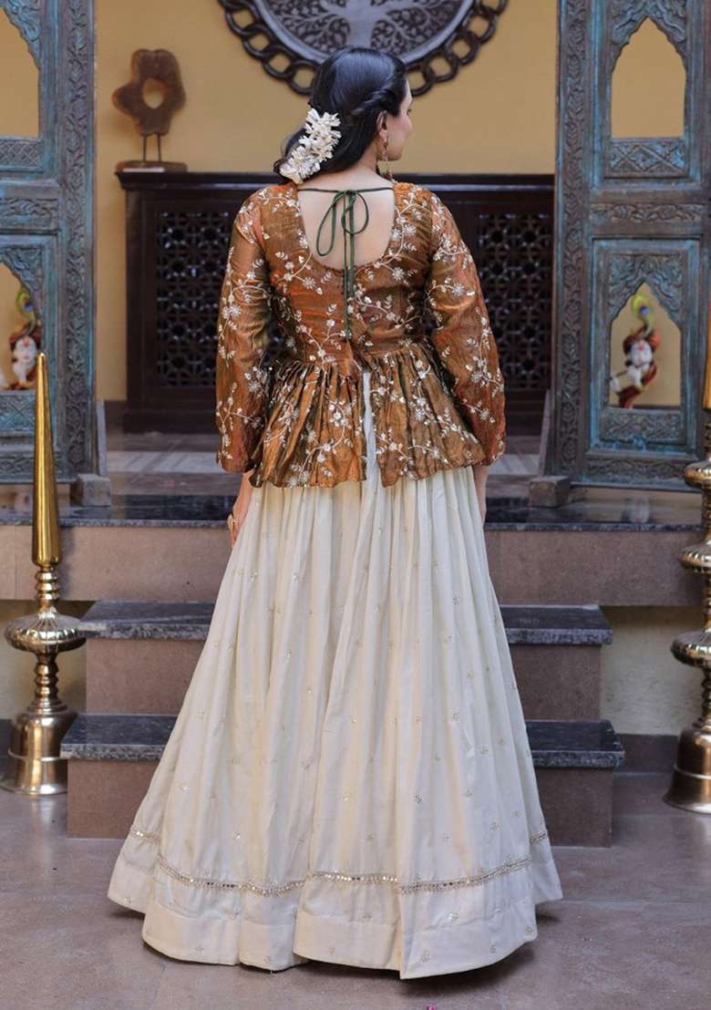 Mustard Sequin Work Silk Lehenga Set for Diwali and Festive Wear - Indya