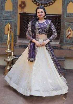 Violet Embroidered Silk Lehenga Set