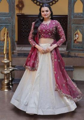 Maroon Embroidered Silk Lehenga Set
