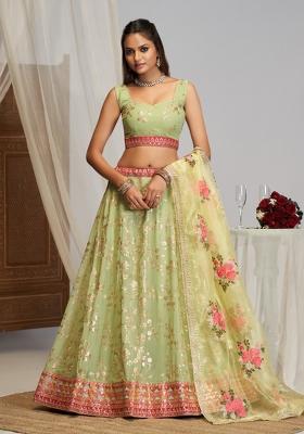 Pista Embroidered Georgette Lehenga Set