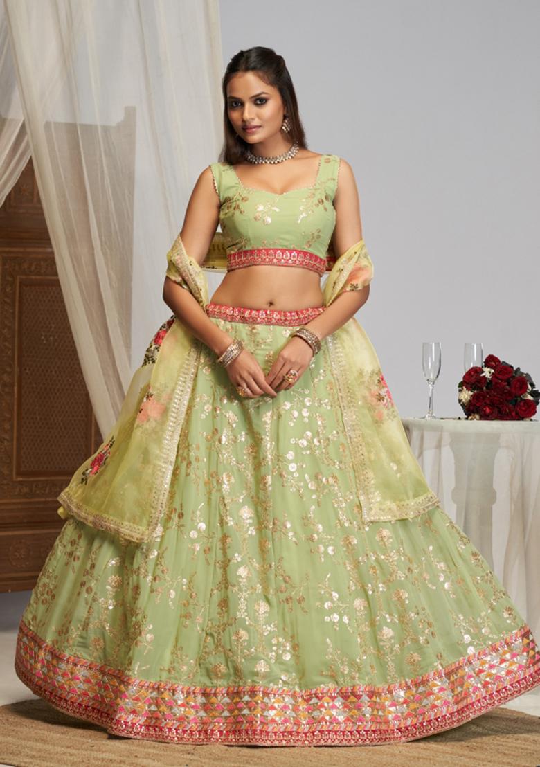 Pista Embroidered Georgette Lehenga Set - Indya